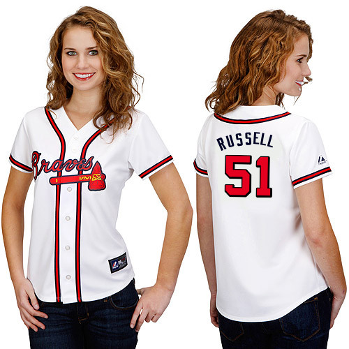 James Russell #51 mlb Jersey-Atlanta Braves Women's Authentic Home White Cool Base Baseball Jersey